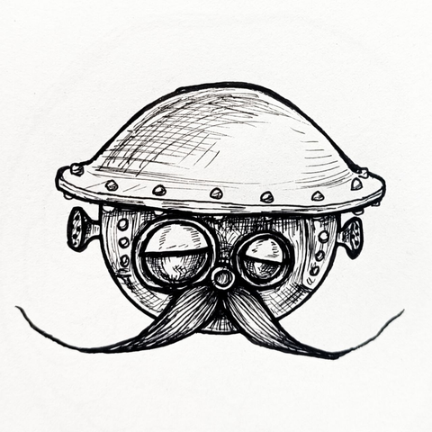 ilustración en tinta y papel del personaje Tik Tok de Regreso a Oz