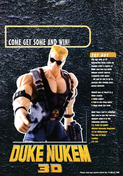 Back cover for the supplement to Nintendo Official Magazine 65 - February 1998 (UK), featuring the picture of a Duke Nukem action figure.