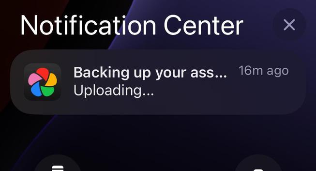 Screenshot of iPhone Notification Center

The Immich photo app is trying to notify me that it’s backing up my assets, but the notification text is truncated, so it reads “Backing up your ass…” instead.