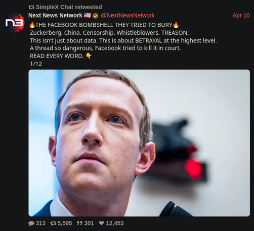SimpleX's Twitter account retweeting a post from a right wing asshole.