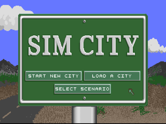 SimCity v1.1 for the Amiga, main menu