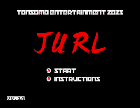 The title screen for a game called Jurl, it has two options A to start and B for instructions, a version number is in the corner V0.1A