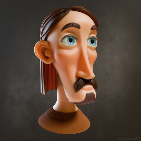 3D model of a caricatural, stylized male head.