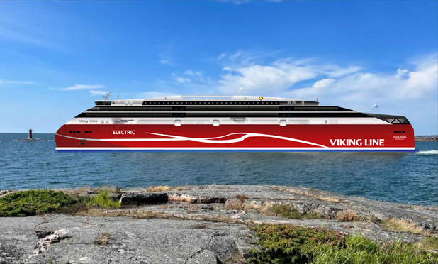 Computermodell eines elektrischen Fährschiffes von Viking Line