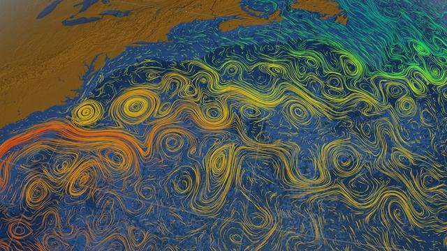 image/jpeg a visualization of currents off the eastern coast of North America shows hundreds of interconnected swirling eddies spinning in the Atlantic Ocean. Image from NASA.
