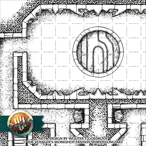 A close-up of a ceremonial room on the first level of the dungeon, all hand drawn and inked by yours truly.