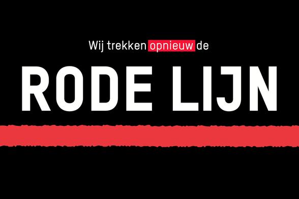 Afbeelding met rode lijn met tekst:
Wij trekken opnieuw de rode lijn.