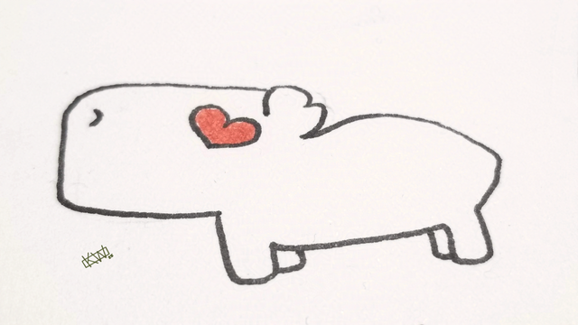 Ink doodle of a happy capybara with heart eyes.