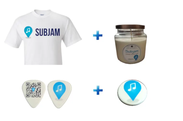 Subjam swag: Branded shirts, guitar picks, pins and even scented candles!
