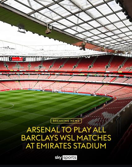 ARSENAL TO PLAY ALL BARCLAYS WSL MATCHES AT EMIRATES STADIUM