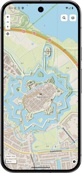 Screenshot of map app, showing Naarden.