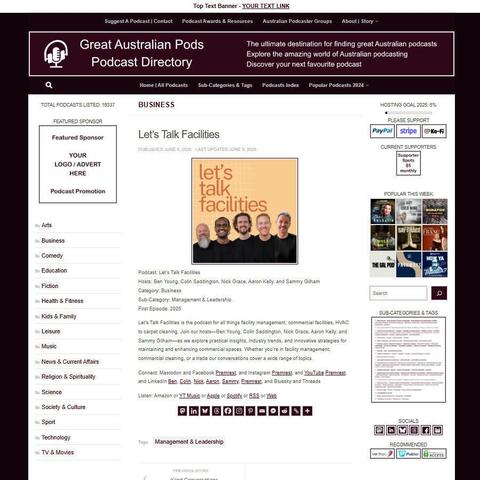 Let's Talk Facilities
Screenshot of the podcast listing on the Great Australian Pods website
