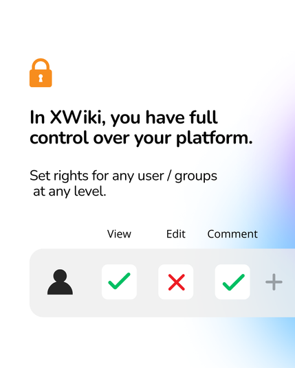 In XWiki, you have full control over your platform. Set rights for any user / groups at any level.