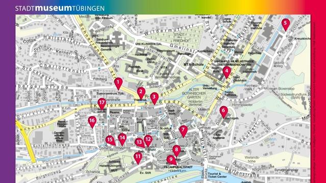 Orte queeren Lebens in Tübingen auf einer Karte. (C) Stadtmuseum Tübingen.