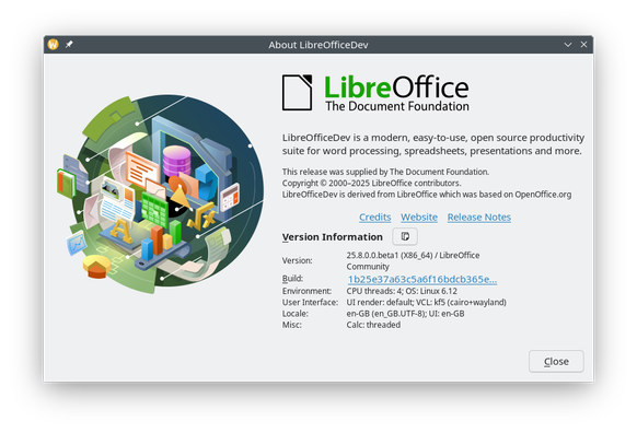 Screenshot of version information window for LibreOffice.