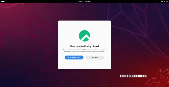 Screenshot of Rocky Linux 10 with the GNOME desktop environment showing the Welcome app.
