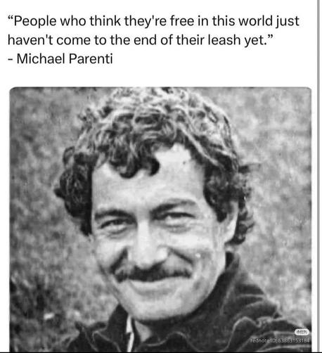 "People who think they're free in this world just haven't come to the end of their leash yet."

Michael Parenti