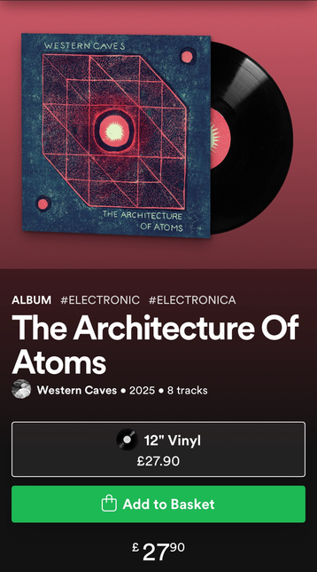 A picture of the web page for the vinyl release of Western Caves The Architecture Of Atoms