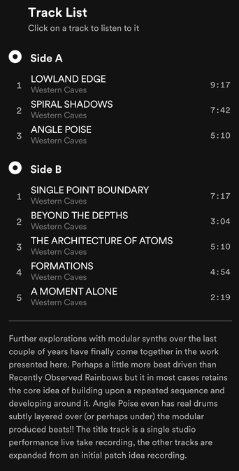 A picture of the tracklist for Western Caves album The Architecture of Atoms.