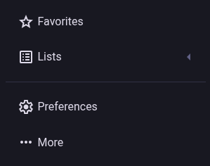 A screenshot of Mastodon's sidebar, an arrow appeared to the right side of the "Lists" menu item.
