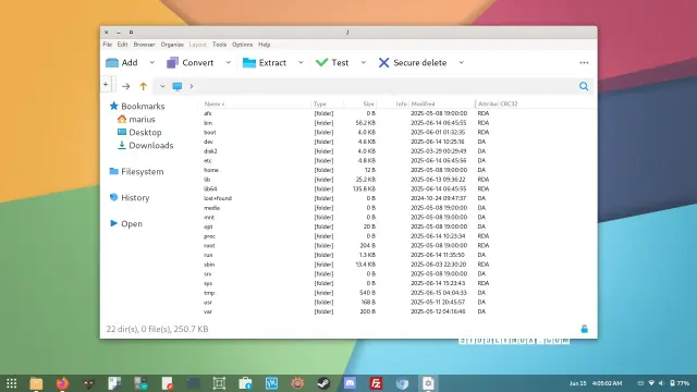 Screenshot of PeaZip 10.5 showing the main window while browsing the local file system.