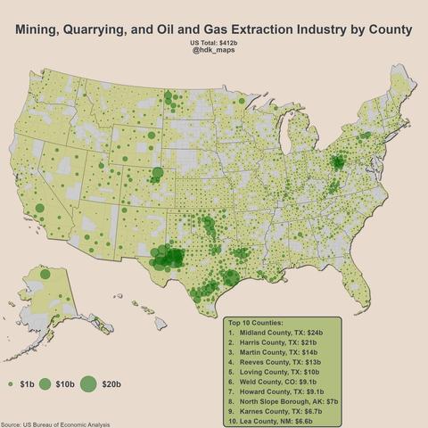 [OC] Mining, Quarrying, and Oil and Gas Extraction Industry in the US