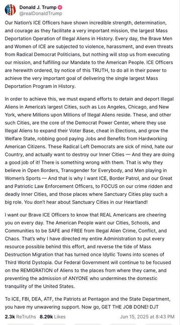 Insane post by Donald Trump on Truth Social