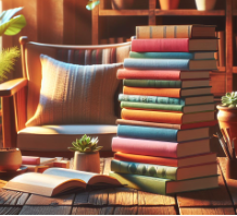 Stack of books, image by Microsoft Copilot