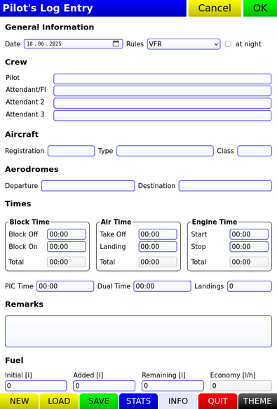 screenshot of an application showing details of a private pilot's log entry.