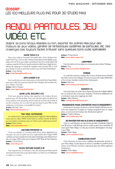 A page from the September 2004 edition of the French Pixel magazine, in which my V-Ray Automator was featured.