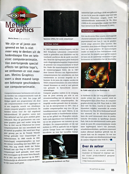 Page from a 2002 edition of the Dutch PC-Active magazine, showing a column called Metin's Graphics.