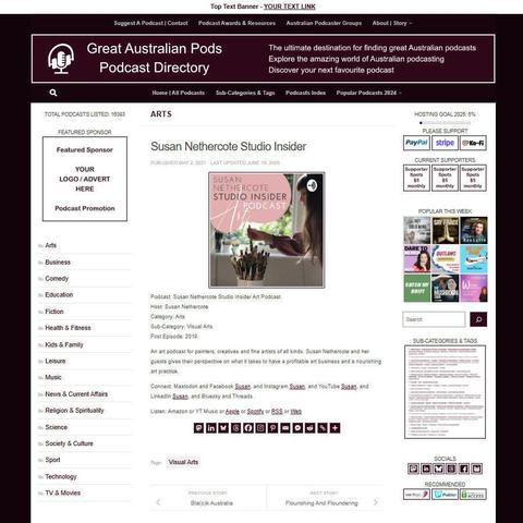 Susan Nethercote Studio Insider Art Podcast 
Screenshot of the podcast listing on the Great Australian Pods website