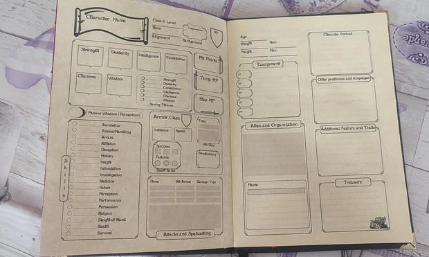 D&D Character sheets pritned on parchment paper