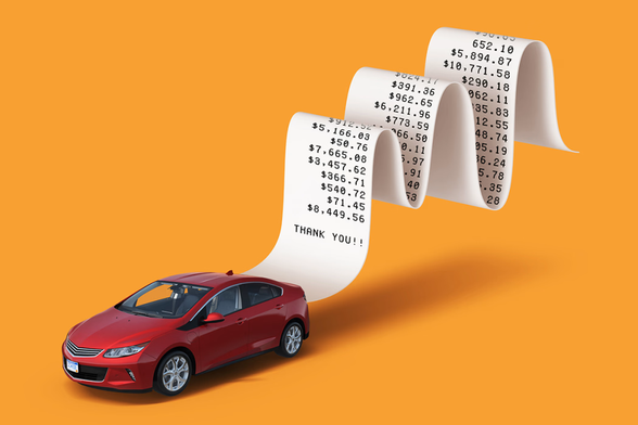 With repair costs up over 43% in six years, according to the U.S. Bureau of Labor Statistics, the not-worth-fixing threshold for a damaged vehicle is shockingly easy to reach. Illustration: Matt Chase

Illustration depicts a red sedan with a long receipt coming out of its trunk.