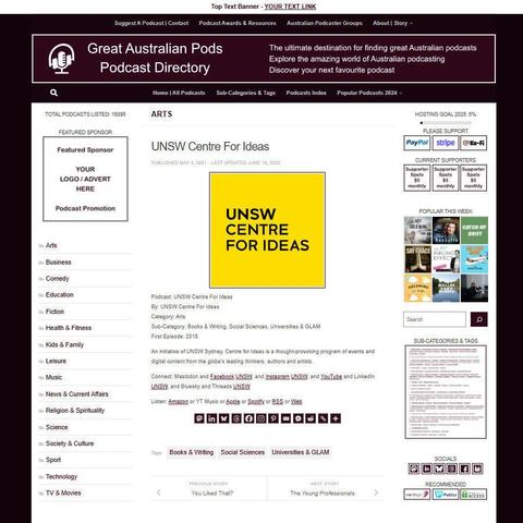 UNSW Centre For Ideas 
Screenshot of the podcast listing on the Great Australian Pods website