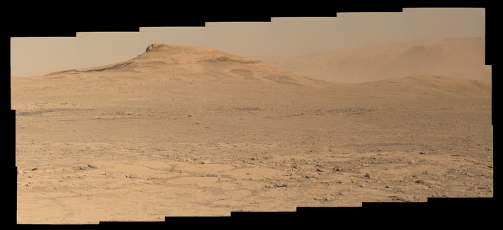 An ochre toned mosaic capturing a Martian landscape