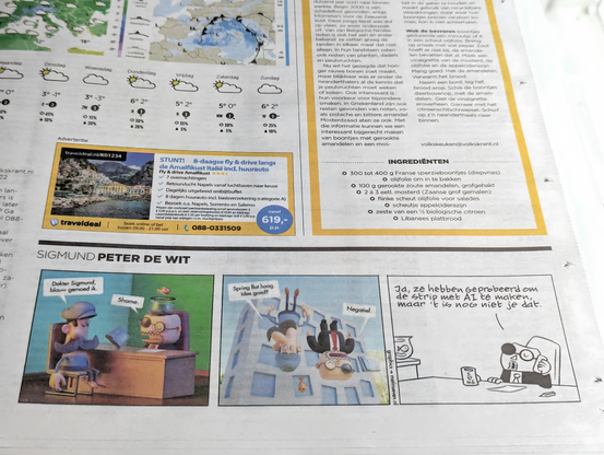 The Sigmund comic strip in the Dutch Volkskrant newspaper, featuring two 3D-rendered panels I made for it.