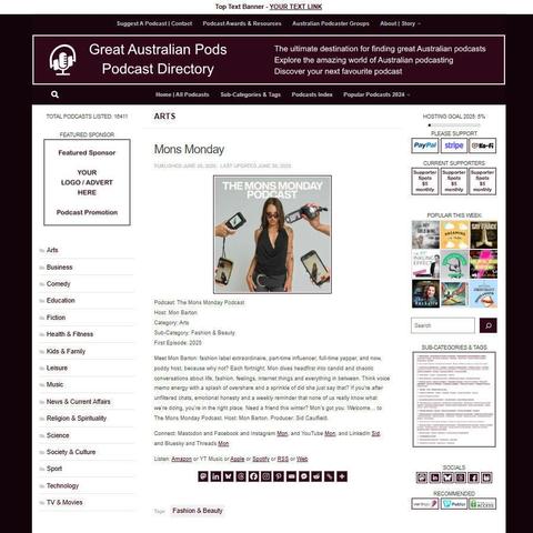 The Mons Monday Podcast
Screenshot of the podcast listing on the Great Australian Pods website