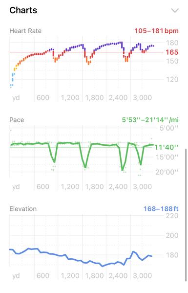 Heart rate, pace and elevation charts
