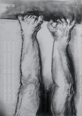 Hang On.
G
Charcoal On Paper.
Two hands hanging on to a cliff edge, clutching tensely. This is a black and white hand portrait drawing in Charcoal on paper . An original composition by James McCormack. 8.5 x 11 inches.