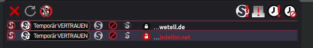NoScript zeigt dass wetell.de auch JavaScript-Code von jsdelivr.net nachlädt.