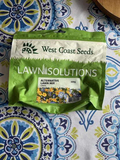 a bag of alternative lawn mix from west coast seeds