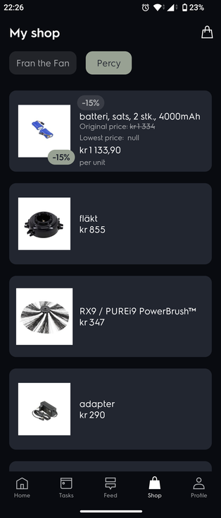 A screenshot of parts for a robot vacuum cleaner