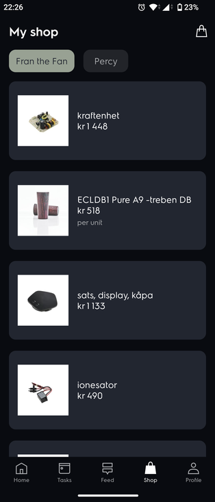 A screenshot of parts of an air purifier