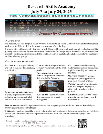 flyer describing the Research Skills Academy