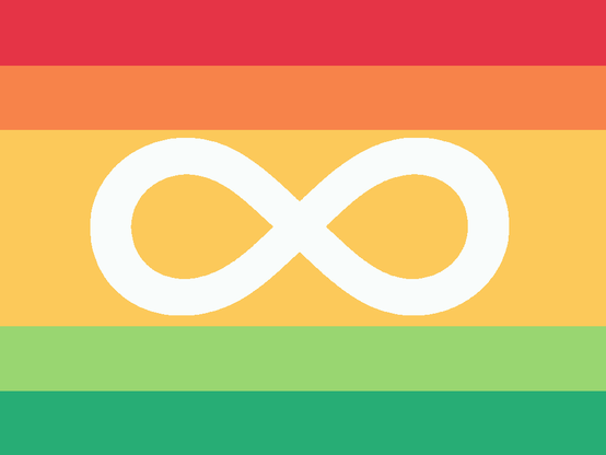Flag featuring a infinity symbol on a rainbow-striped background. The infinity symbol represents neurodiversity, while the rainbow stripes symbolize the pride movement.