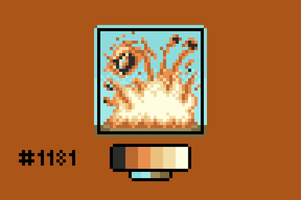 Pixel art of a giant explosion shooting debris into the air, including a still-flaming wheel.
