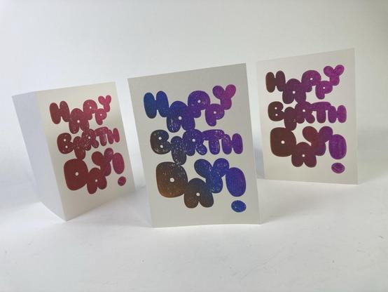 Relief printed "Happy Birthday" cards.