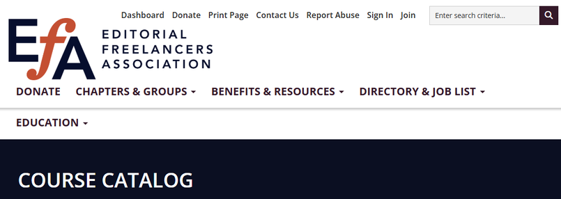 Heading from the Course Catalog page on the website of the Editorial Freelancers Association.