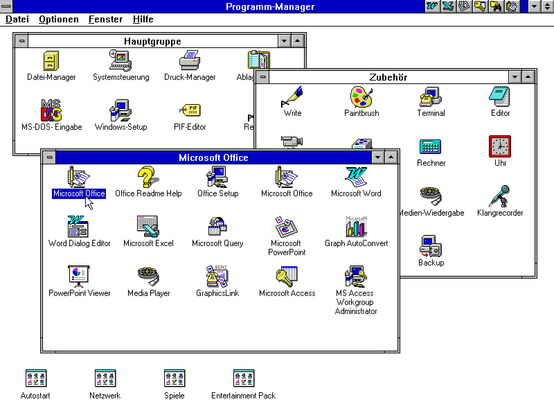 "MS Office 4.3 Professional" - Program group in Windows 3.11